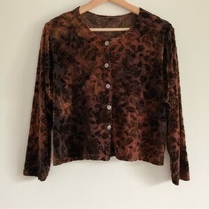 Womens Vintage Brown Velvet Burnout Cardigan S/ M Whimsigoth Forest Fairy Grunge